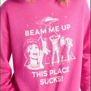NWT Pink Beam Me Up This Place Sucks Sweatshirt, Stranger Things Sweatshirt UFO
